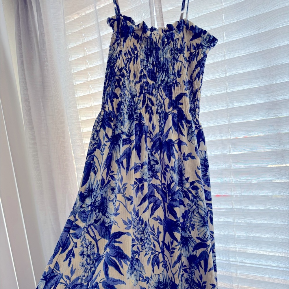 Blue floral below the knee sundress